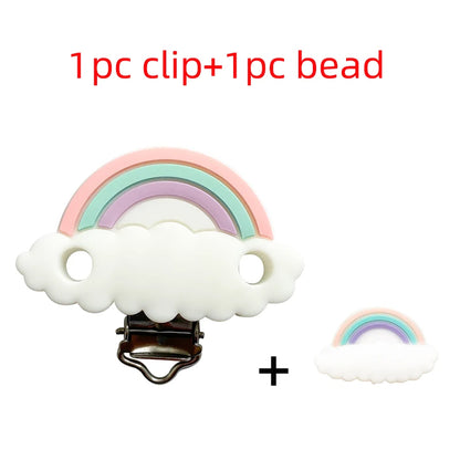 2pcs Silicone Cartoon Animal Teething Toy Fox Panda Elephant Food-Grade Silicone Nipple Necklace Clip Baby Toy Gift