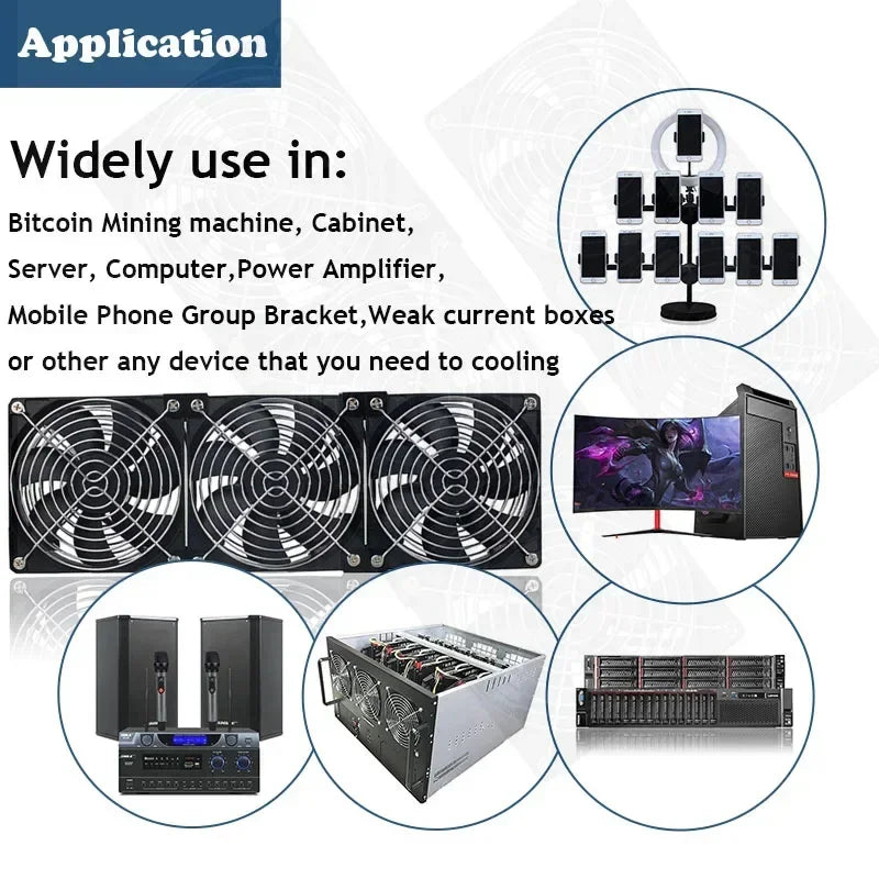 12cm 3000RPM Exhaust Fan Bathroom Cooling Fan with Controller 3V-12V Btc Machine Chassis Workstation Cabinet Radiator Server Fan