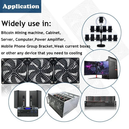 12cm 3000RPM Exhaust Fan Bathroom Cooling Fan with Controller 3V-12V Btc Machine Chassis Workstation Cabinet Radiator Server Fan
