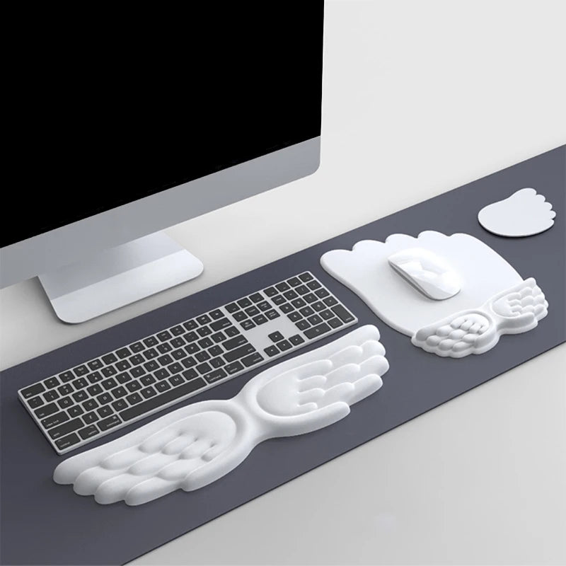 Keyboard Mouse Wrist Rest Angel Wing Memory Foam Mouse Pad Set Wrist Support Ergonomic Non-Slip For Office PC Laptop Easy Typing