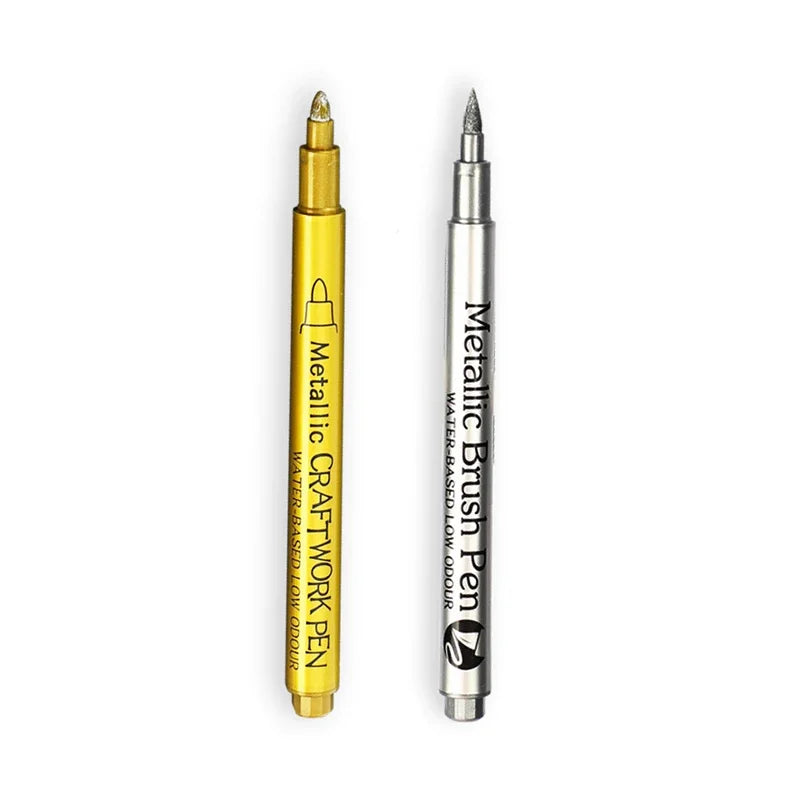 2/1Pc Brush Metallic Marker Pens Gold Silver Color Permanent Art Marker For Manga Crafts Scrapbooking School Stationery Supplies