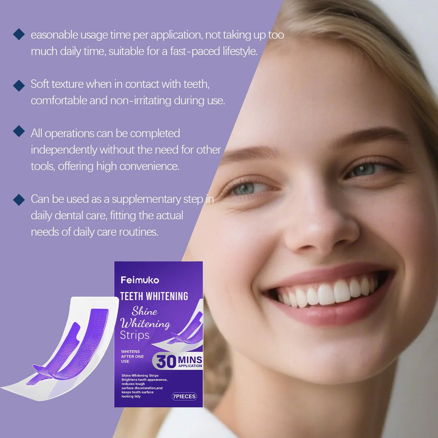 Purple Glossy Tooth Strips Gentle Care for Shiny Teeth, Cleans Stains, Easy-to-Use Tooth Strips