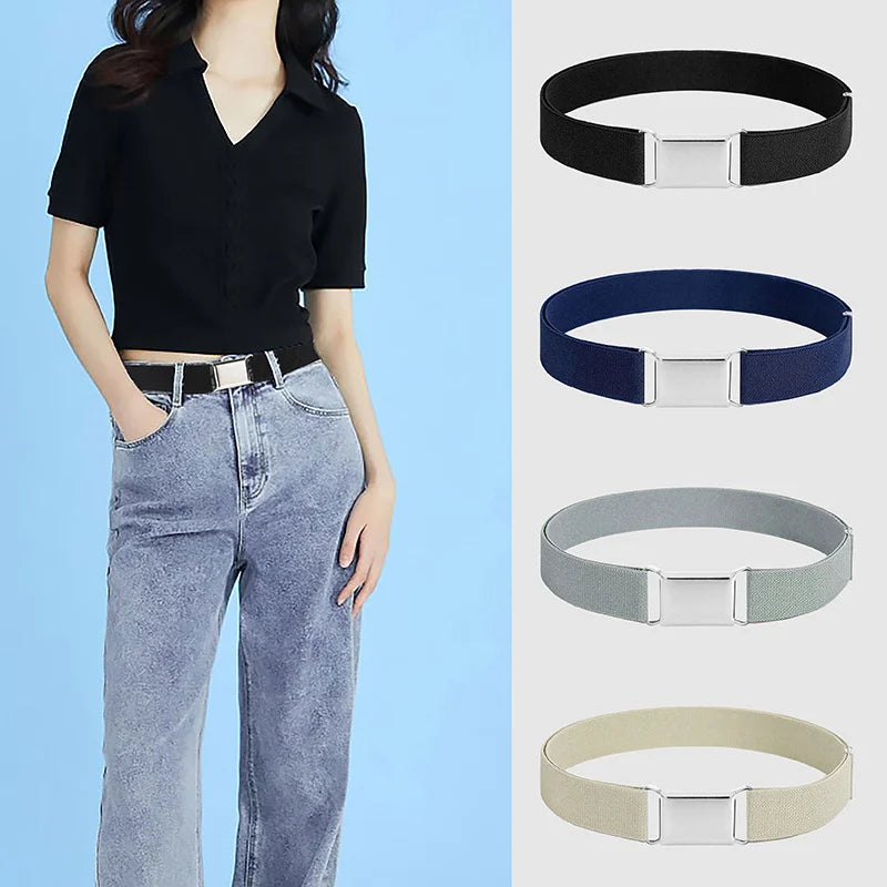 Women's Adjustable Elastic Stretch Belt Comfortable Invisible Waist Belt for Jeans Pants Dress Square Easy Buckles Waist Belt