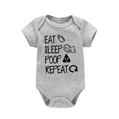 Funny Eat Sleep Poop Repeat Letter Printed Newborn Baby Romper Infant Short Sleeve Baby Body Clothes Boy Girl BodySuit 0-24M