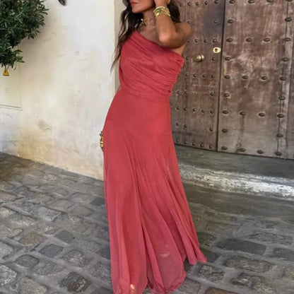 Sexy Sleeveless Commuter Dress Fashion Hight Waist Strapless Slim Long Dress Women Elegant Mesh Splicing Solid Color Party Dress