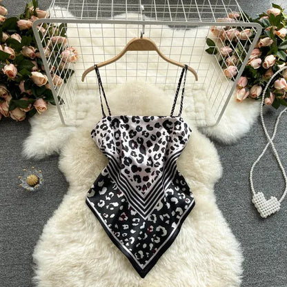 Women Sexy Backless asymmetrical lace-up Camis Print Tank Top Chic One-piece Corset Bustier Summer Beach vacation Crop Top
