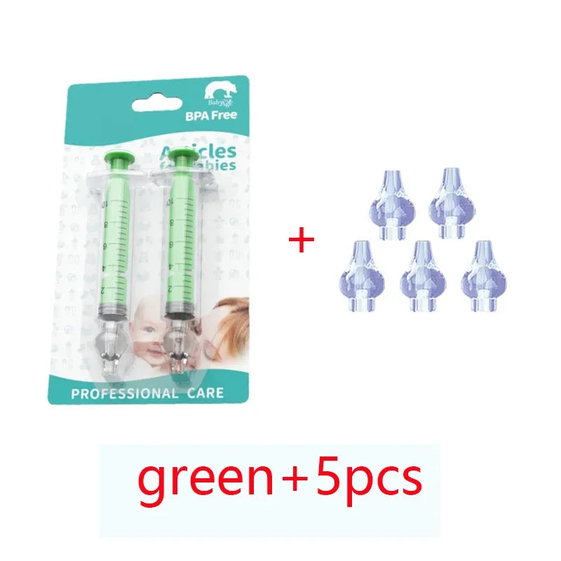 10ML Baby Nasal Syringe Set with 5 Silicone Heads Baby Nasal Aspirator Qucik Syringe Nose Cleaner Rinsing Tools for Infant Kids