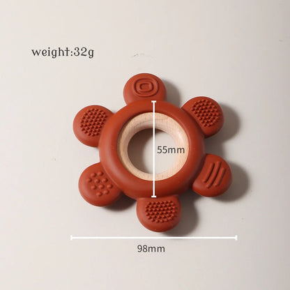 hot sale Baby wooden teether flower silicone teether Food Grade Safe Teether with wooden ring  Toy Teething gift