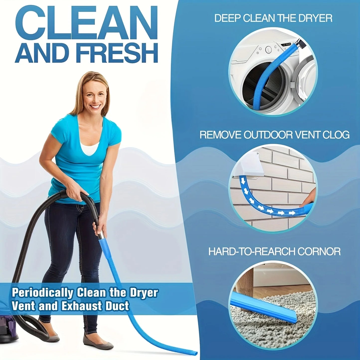 1Pc Drying Machine Exhaust Cleaner Hose - Flexible Yarn with Elastic Connector for Cleaning Vacuum Hose Accessories