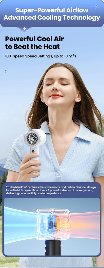 New Mini Handheld Fan USB Fast Charging Portable Silent High-speed Led Display High Wind Power Fan For Travel Outdoor Activities