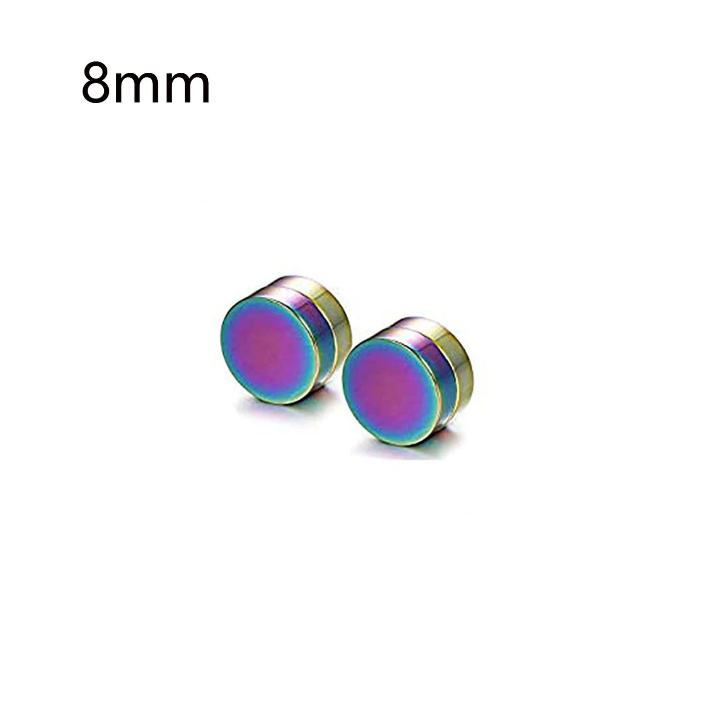 1 Pair 6-12mm Black Stainless Steel Hypoallergenic Magnetic Fake Gauges Earring Studs for Men Women Non Pierced Earrings