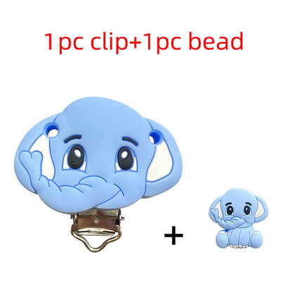 2pcs Silicone Cartoon Animal Teething Toy Fox Panda Elephant Food-Grade Silicone Nipple Necklace Clip Baby Toy Gift