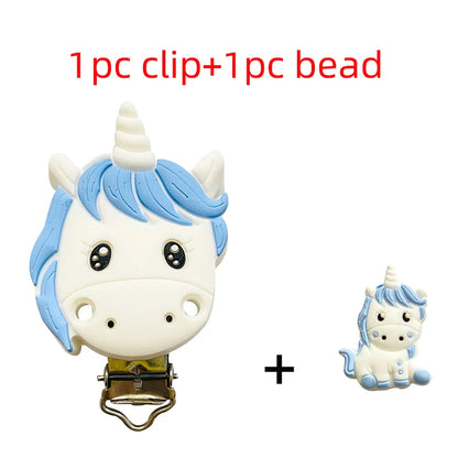 2pcs Silicone Cartoon Animal Teething Toy Fox Panda Elephant Food-Grade Silicone Nipple Necklace Clip Baby Toy Gift