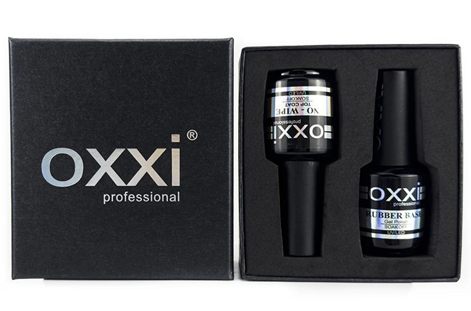 OXXI PROFESSIONAL Rubber Base Coat UV Gel 15ml No Wipe Shiny Top Coat 2pcs Set Gel Polish Semi-permanent Nail Polish Base Gellac