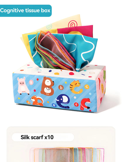 Newborn baby toy - Simulated tissue box with realistic tissue pull-out for early education