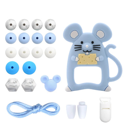 LOFCA Silicone Teether Wood Beads Set BPA Free DIY Baby Teething Necklace Toy Cartoon Koala Raccoon Pacifier Chain Clip