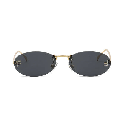 Fashion Rimless Sunglasses Women UV400 Oval Elegant Diamond F Sun Glasses Retro Eyewear