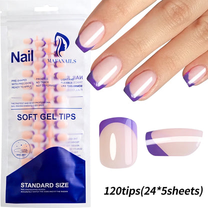 120/240Pcs French Short Square False Nails 12-Sizes Full Cover Press On Nail Glossy French Fake Fingertips for Women DIY Nails &