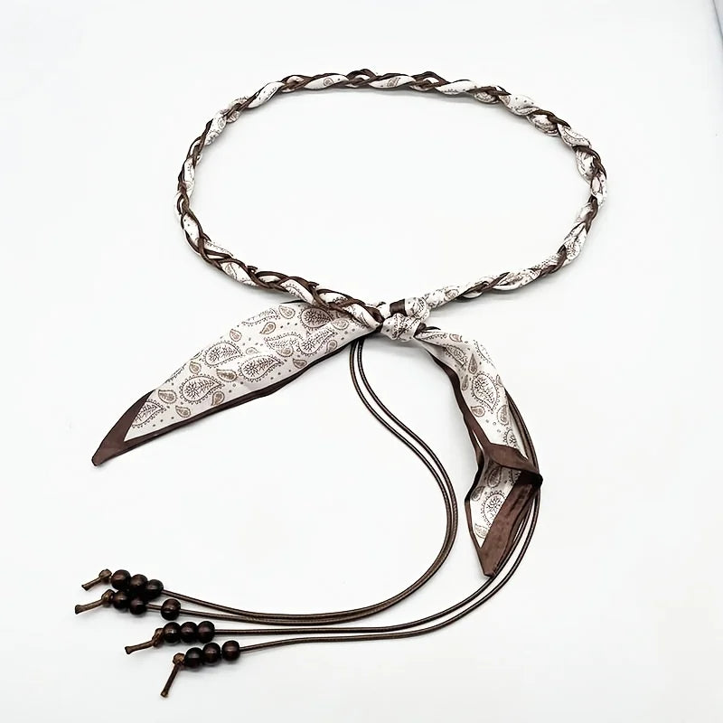 Spring and summer silk scarf woven belt, elegant accessory for women, fashionable belt, retro American-style belt