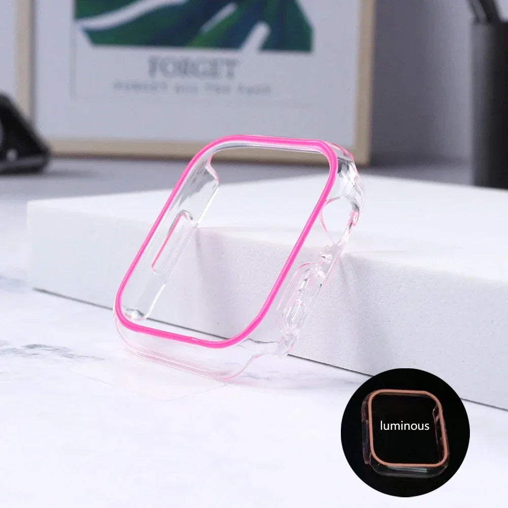 Luminous Cover for Apple Watch Case Ultra 49mm 45mm 44mm 41mm 40mm Hard PC Bumper Protective Frame iWatch 8 7 6 5 SE Accessorie