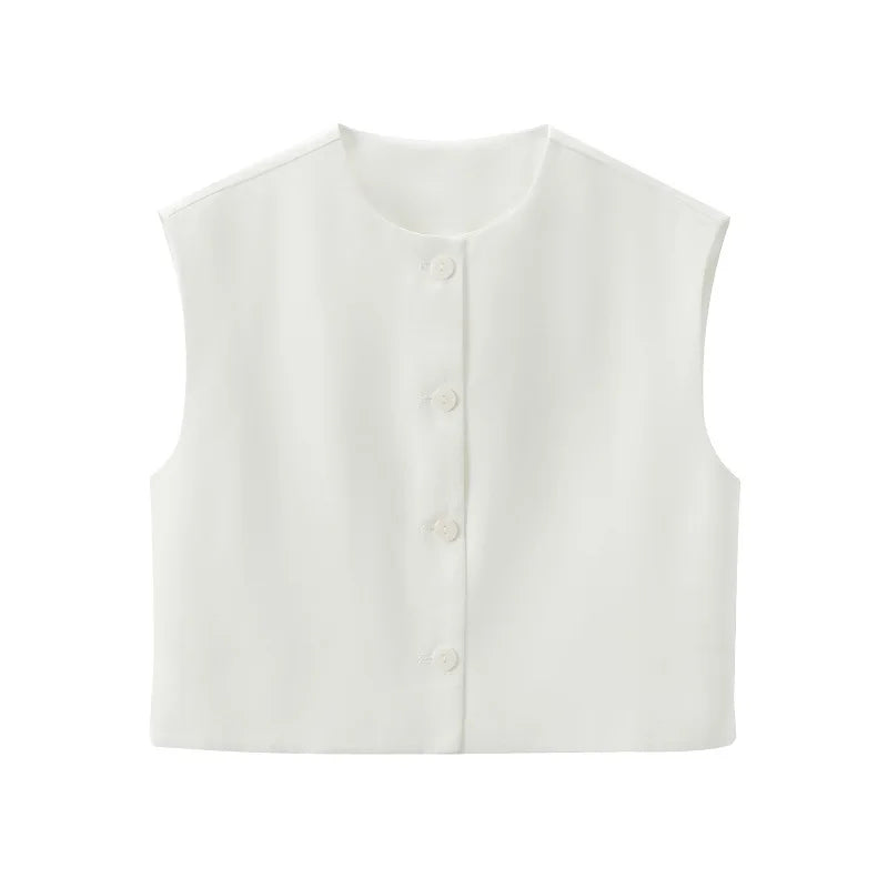 HXAO Short Women Vest Top Sleeveless Button Lady Top New In 2024 Summer O-Neck Fashion Casual Elegant Office Women Clothing