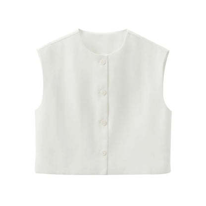 HXAO Short Women Vest Top Sleeveless Button Lady Top New In 2024 Summer O-Neck Fashion Casual Elegant Office Women Clothing