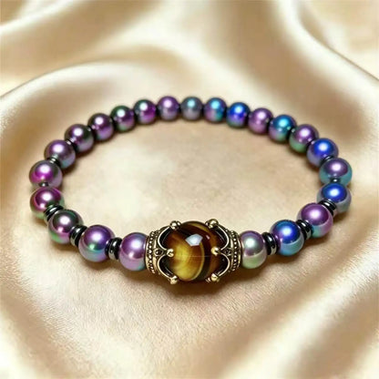 Men's Stylish Natural Stone Bracelet Vintage Crown Symbol of Power Hematite Beads Gift for Friends Natural Tiger Eye beads