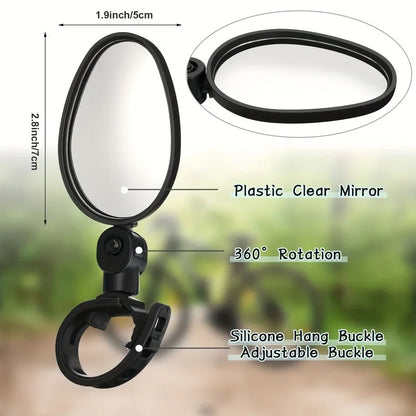 1/2PCS  Bike Mirrors, Acrylic Convex Oval Rearview for Cycling360° Rotatable Shockproof Handlebar Mount Mirrors for Mountain &