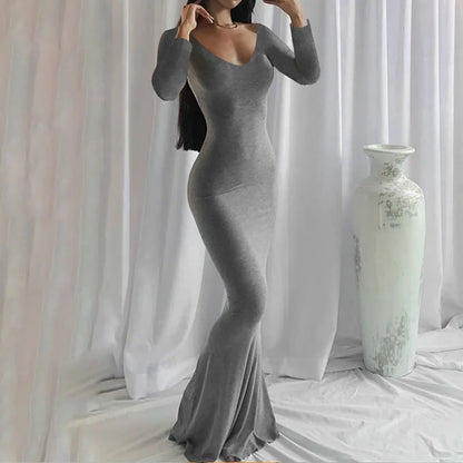New women's dress long skirt casual slim long-sleeved home dress