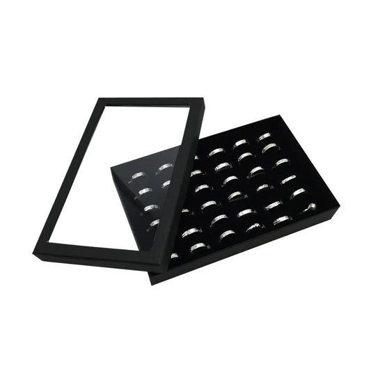 36 Slot Rings Display Box Stand Metal Earrings Storage Box Storage Box with Transparent Cover Jewelry Display Cabinet