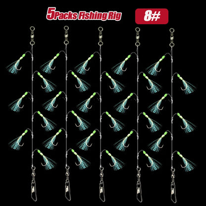 TAKBAS 1/5 Packs Sabiki Rigs, Fishing Bait Rigs, Luminous Sea Fishing Rig with High Carbon Fishing Hooks,for Fresh/Saltwater