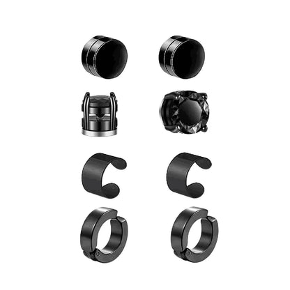 1-10 pairs of men's fashionable ear hole free magnet zircon stainless steel false earring set