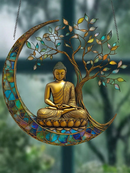1PCS2D enchanting Buddha sun visor - dyed acrylic, perfect for home and garden decoration, religious spiritual gifts