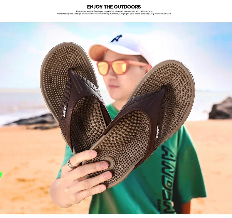 Men Massage Flip Flops EVA Slippers Summer Breathable Beach Shoes Sandals Men Flip Flops Breathable Plus Big Size Men Slipper 46