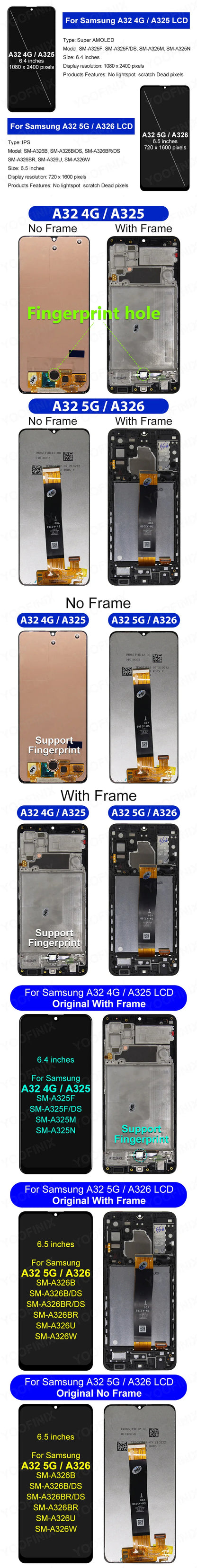 For Samsung Galaxy A32 4G LCD SM-A325F Display Touch Screen Digitizer For Samsung Galaxy A32 5G LCD SM-A326B Replacement