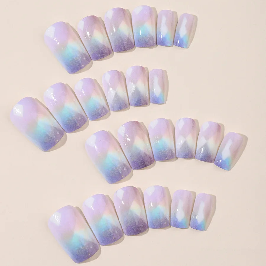 24pcs/set short square fake nails for women girls faux ongles fashion glitter geometric flowers design press on false nail kit