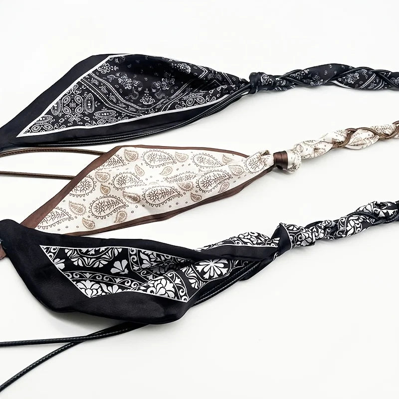 Spring and summer silk scarf woven belt, elegant accessory for women, fashionable belt, retro American-style belt