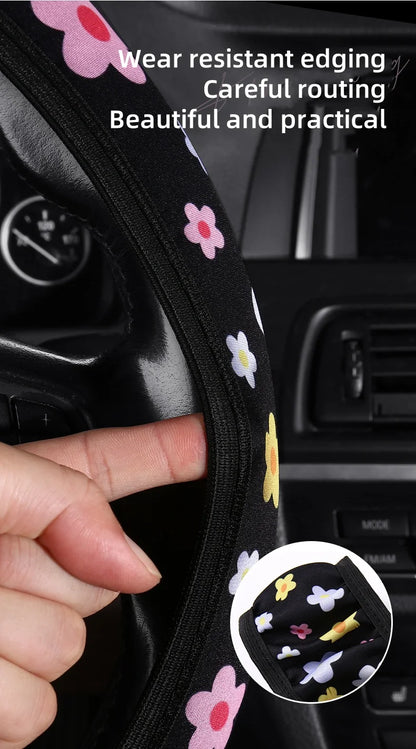 Car Steering Wheel Cover Flowers Print Anti-slip Universal Auto Steering Wheel Protector Interior Accessories wheel cover