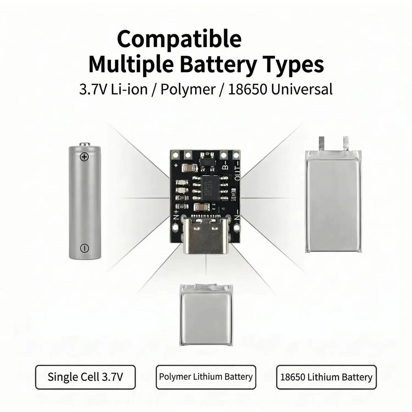 1-20PCS Universal USB Type C Charging Board 3.7V Lithium Battery Charger Board Over Module with Protection Circuit Connectors