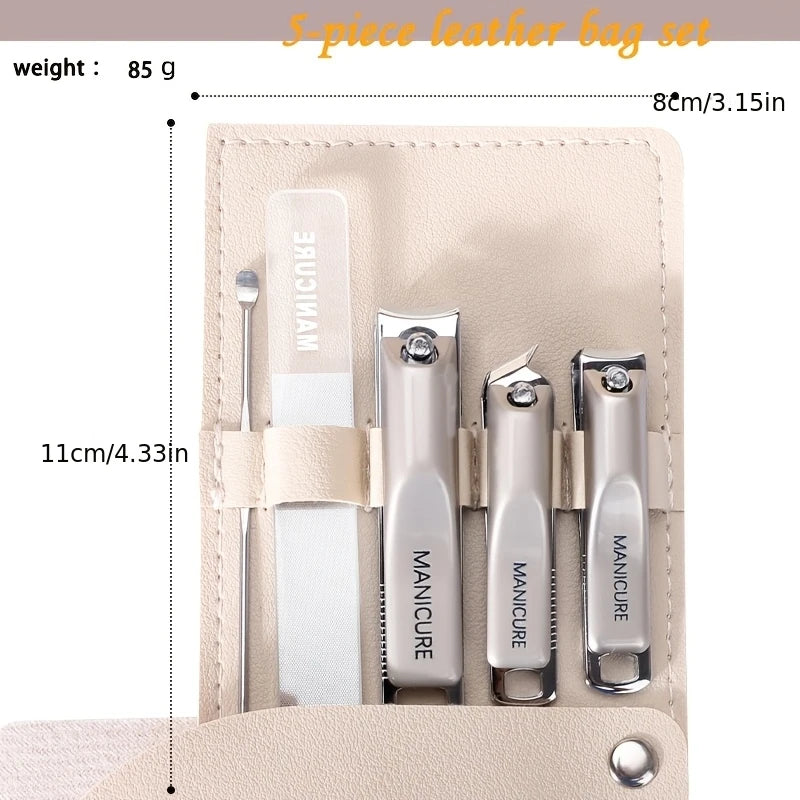 High-Quality 5pcs Nail Care Set Including Nail Clippers a Nano File And an Ear Scoop All Packed in a Portable Storage Case