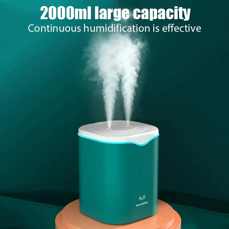2000ML USB Air Humidifier Double Spray Port Essential Oil Aromatherapy Diffuser Cool Mist Maker Fogger for Home Office