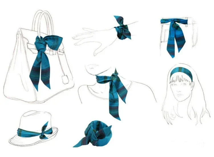 Extended Ribbon Scarf, Silk Hair Bandana & Bag Accessory, Handmade Long Neck Wrap for Women, Versatile Chic Style
