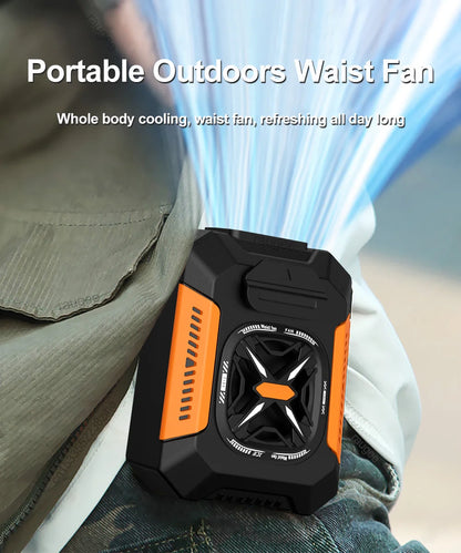 Portable Waist Clip Fan 5000mAh USB Rechargeable Fan Powerful Air Cooler Outdoor Camping Waist Fan with Power Bank LED Light