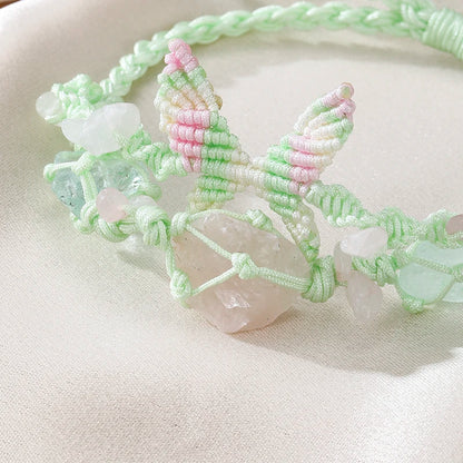 Fashion Crystal Adjustable Bracelets Women DIY Raw Stone Weaving Hand Rope Osmanthus Fluorite Bracelet Party Jewelry Gifts