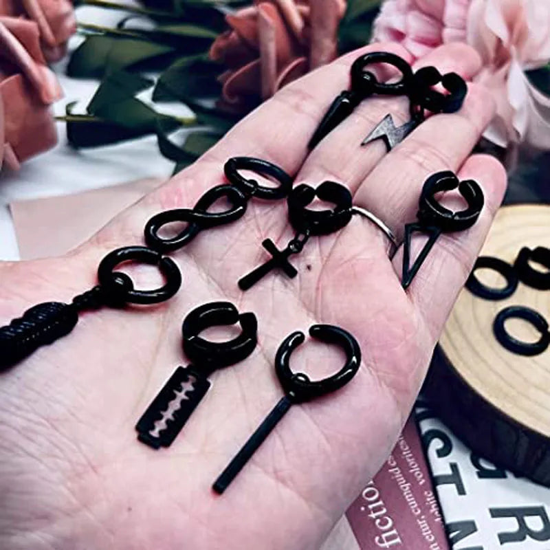 1 Pcs Clip On Hoop Earrings For Men Women Stainless Steel Fake Non Piercing Magnetic Dangle Earring Black Huggie Hoop