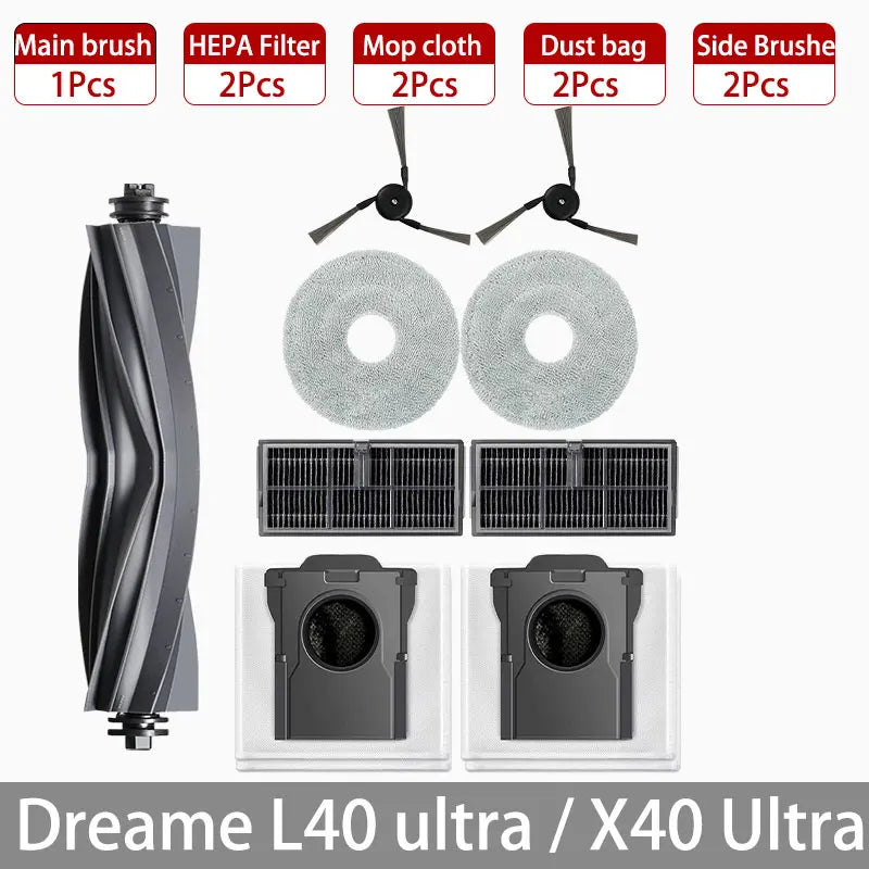 Dreame L40 Ultra / X40 Ultra Robot Vacuum Accessories Dust Bags Mop Main Side Brushes Cloths HEPA Filters Spare Parts