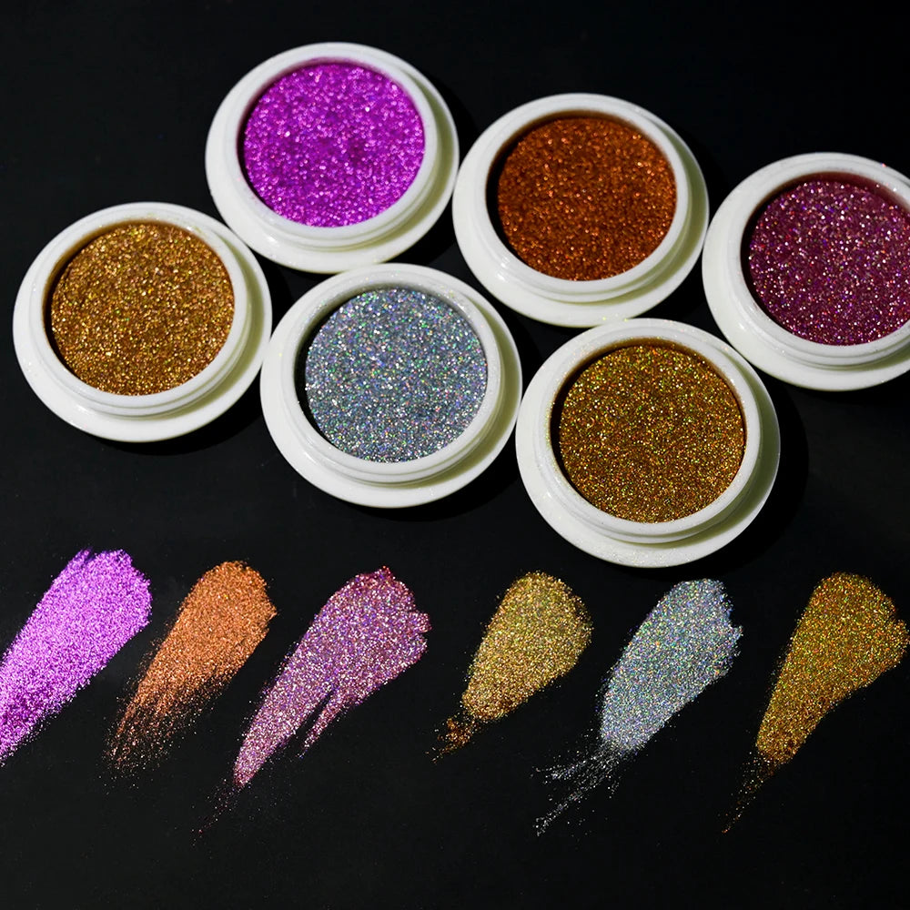 6Colors/Set Metallic Mirror Chrome Nail Powder Holographic Chameleon Glitters Manicure Dust Rose Gold Champagne DIY Nail Powder