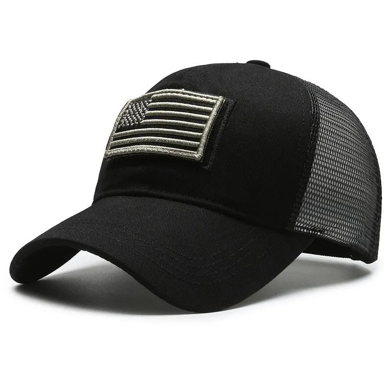 American Flag Camouflage Sticker Embroidered Baseball Cap Net Hat Men Outdoor Velcro Cap