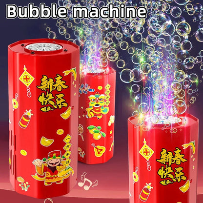 2024 Chinese New Year Imitation Firework Bubble Blowing Machine Electric Bubbles With Music Light Wedding Party Gift