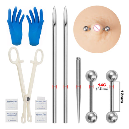 Body Piercing Kit Surgical Steel Threaded Taper Pin Needles Lip Nose Tongue Cartilage Eyebrow Navel Piercing Jewelry Tool Pliers